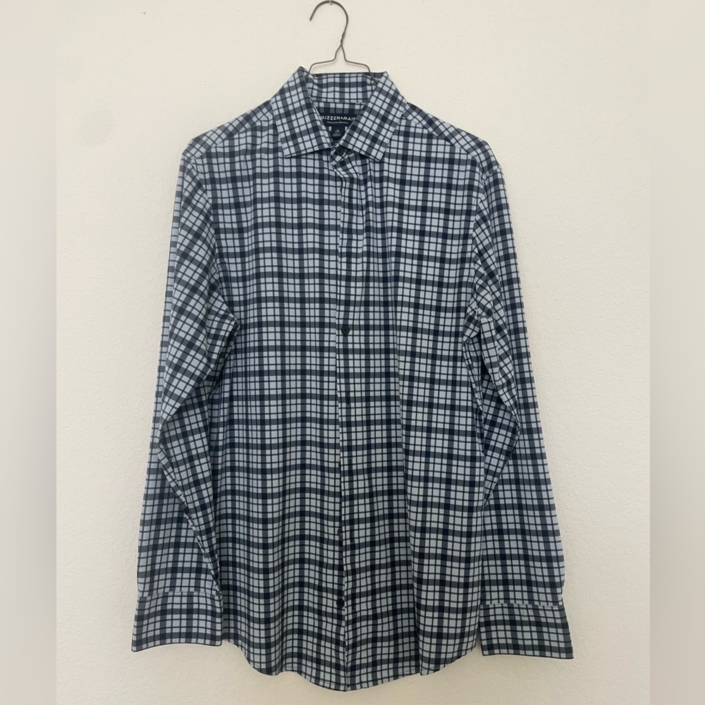 mizzen and main long sleeve blue plaid button down TRIM FIT size S